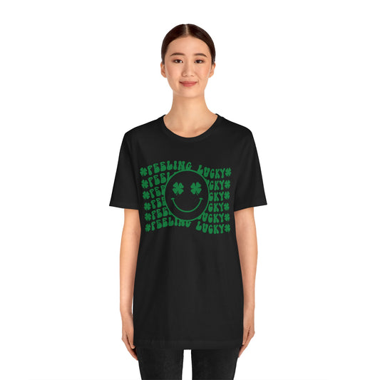 St Patricks Day Feeling Lucky Smiley Shamrock Cotton Tshirt, Everybody Feeling Lucky Happy Face Shamrock Tee Shirt Tshirt
