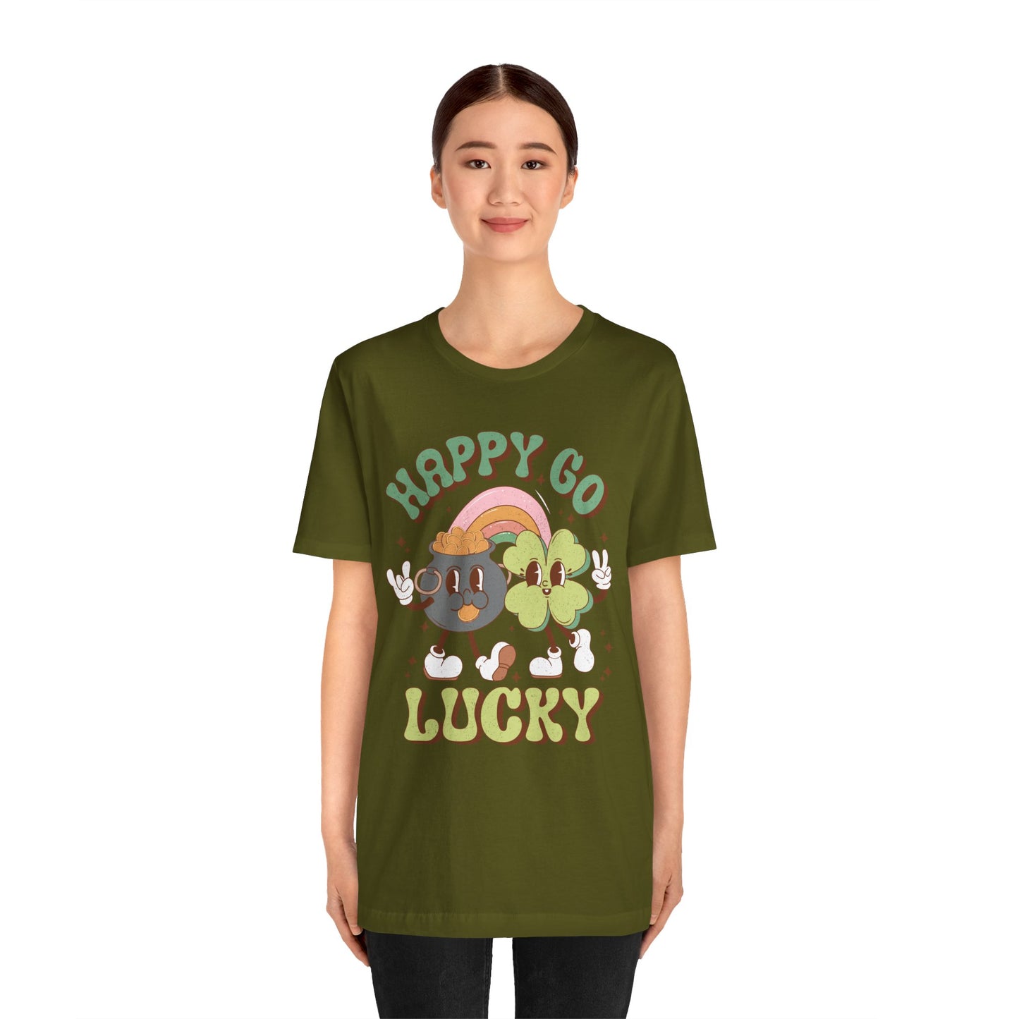St Patricks Day Happy Go Lucky Pot of Gold Shamrock Rockin' Cotton Tshirt, Everybody Adult Sizes Shamrock St Patricks Day Tee Shirt Tshirt