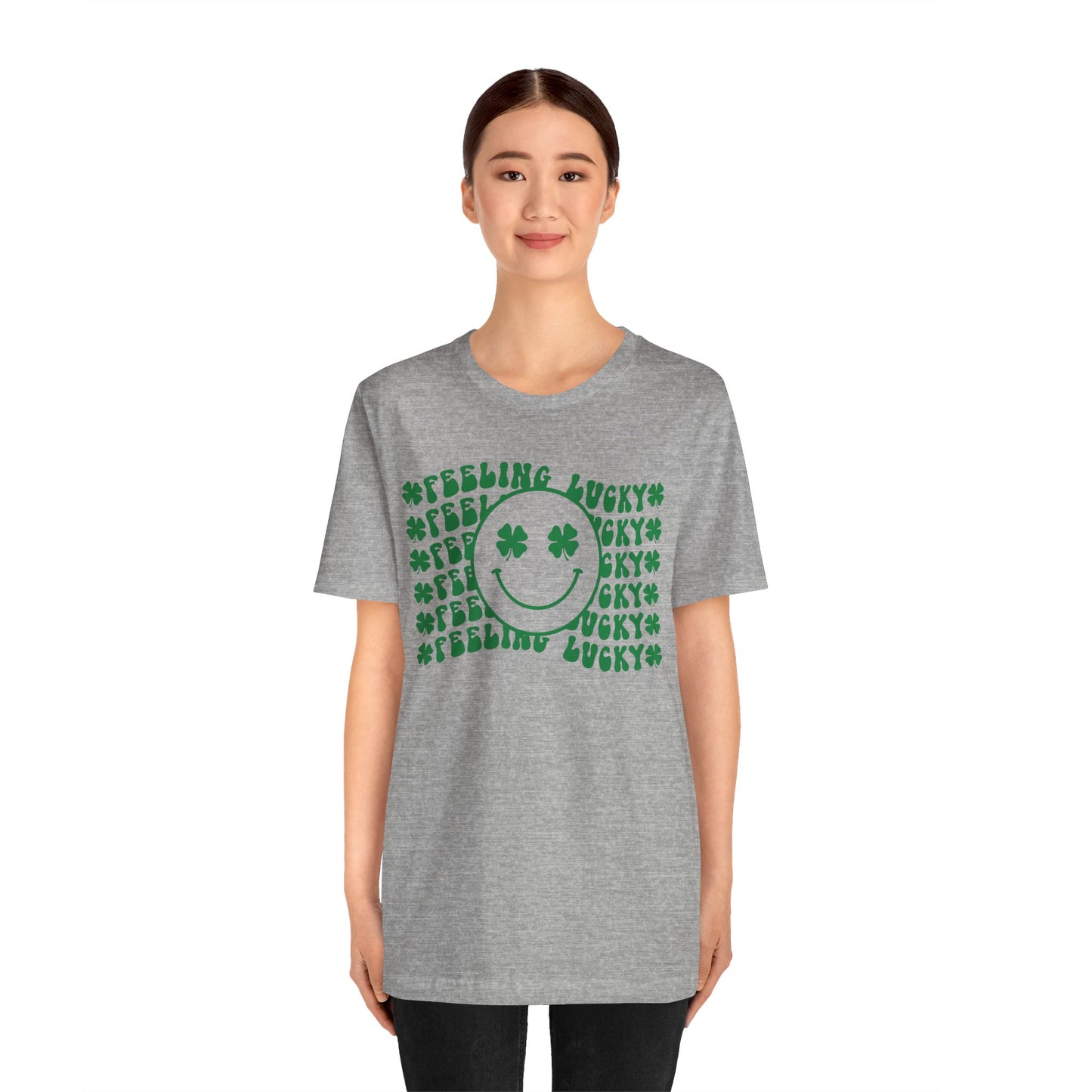 St Patricks Day Feeling Lucky Smiley Shamrock Cotton Tshirt, Everybody Feeling Lucky Happy Face Shamrock Tee Shirt Tshirt