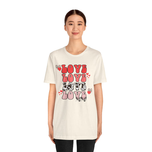 Valentine's Day T-shirt, Cow Print Love Love Love Holiday Shirt, Valentine Day Tee, Women's Men's Gender Neutral Holiday T-shirt Tee