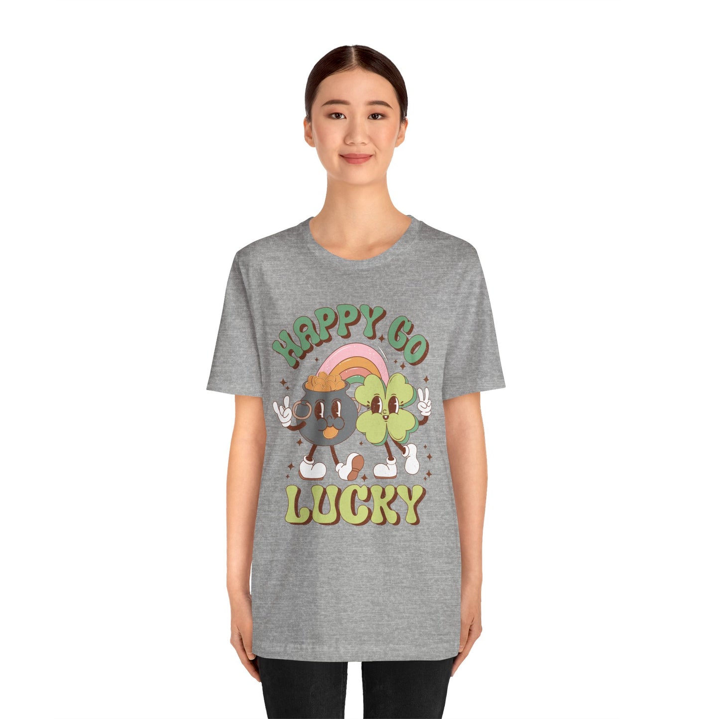 St Patricks Day Happy Go Lucky Pot of Gold Shamrock Rockin' Cotton Tshirt, Everybody Adult Sizes Shamrock St Patricks Day Tee Shirt Tshirt
