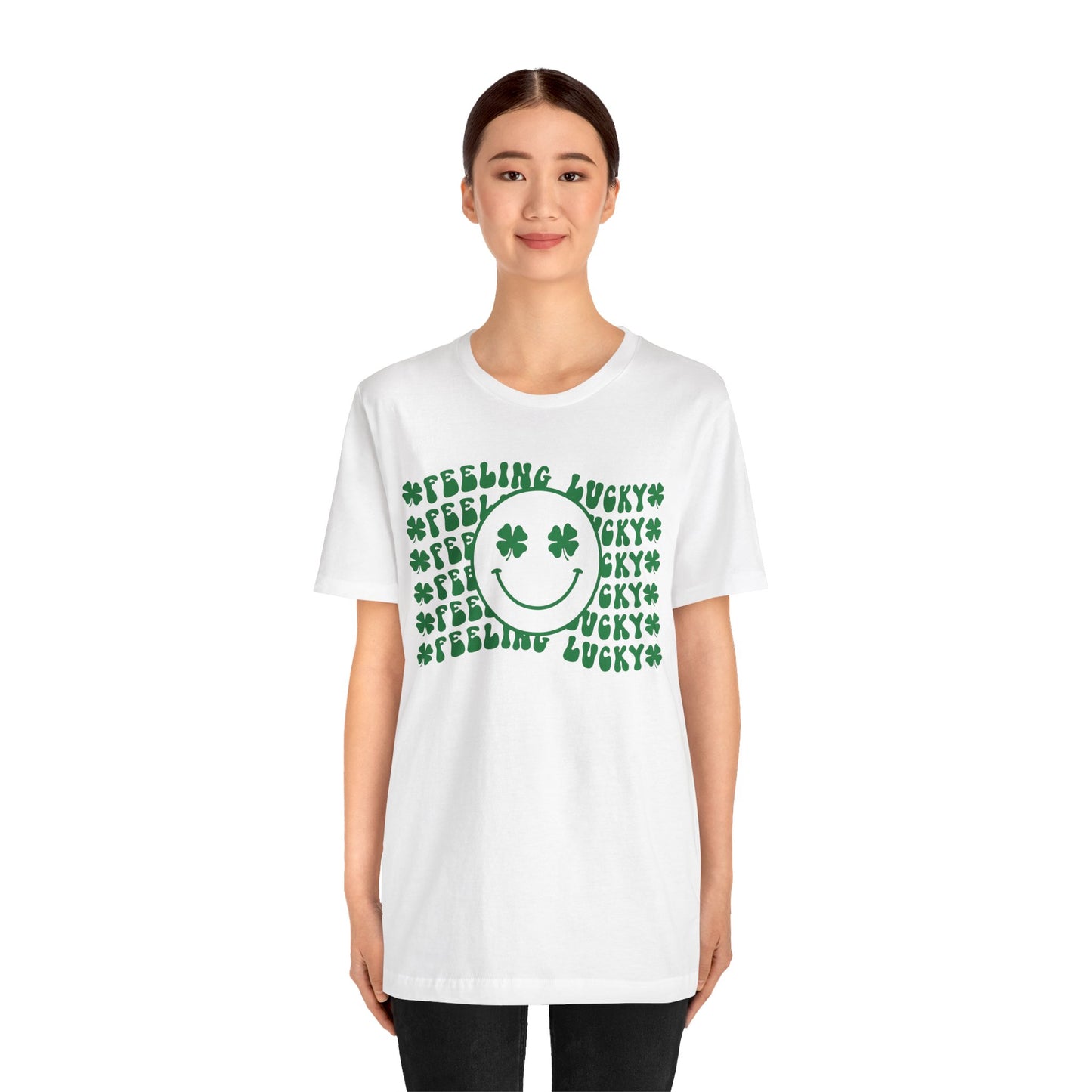 St Patricks Day Feeling Lucky Smiley Shamrock Cotton Tshirt, Everybody Feeling Lucky Happy Face Shamrock Tee Shirt Tshirt