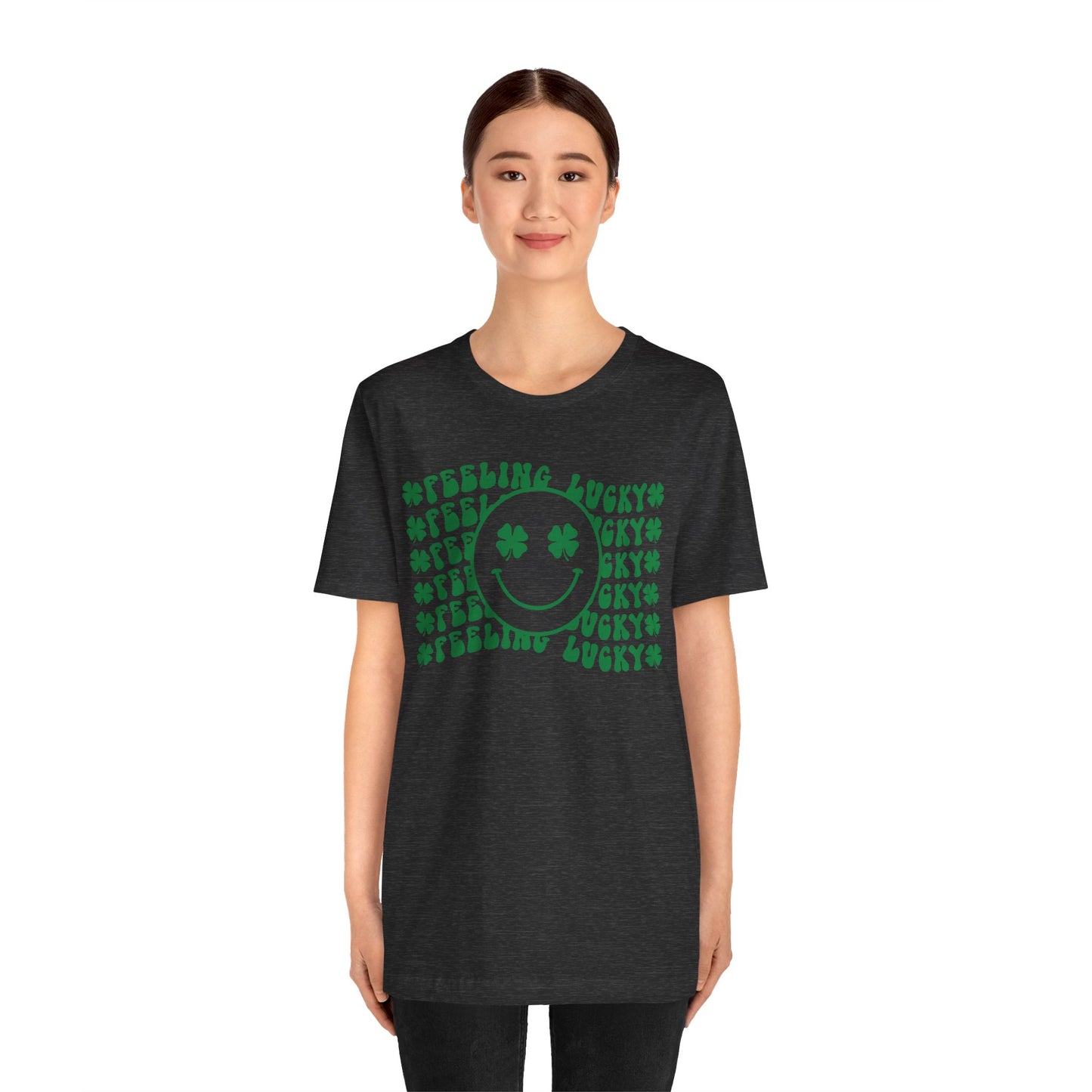 St Patricks Day Feeling Lucky Smiley Shamrock Cotton Tshirt, Everybody Feeling Lucky Happy Face Shamrock Tee Shirt Tshirt