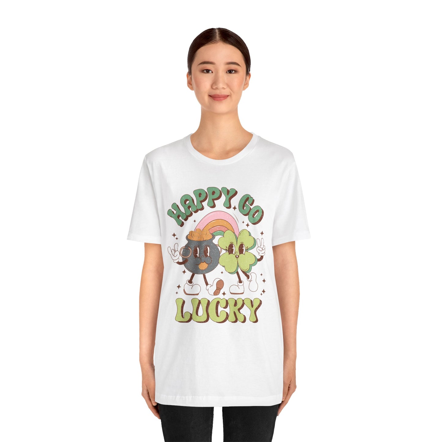 St Patricks Day Happy Go Lucky Pot of Gold Shamrock Rockin' Cotton Tshirt, Everybody Adult Sizes Shamrock St Patricks Day Tee Shirt Tshirt