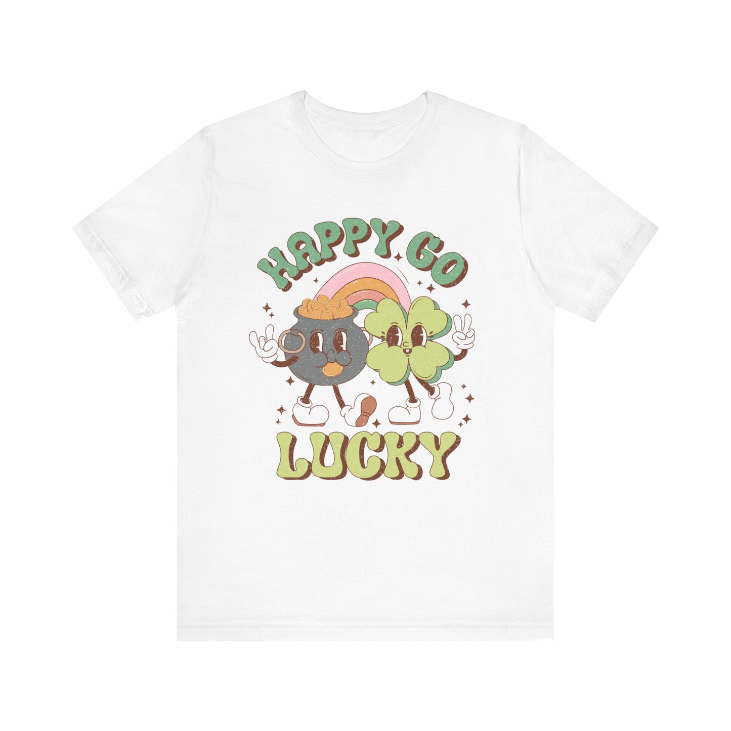 St Patricks Day Happy Go Lucky Pot of Gold Shamrock Rockin' Cotton Tshirt, Everybody Adult Sizes Shamrock St Patricks Day Tee Shirt Tshirt
