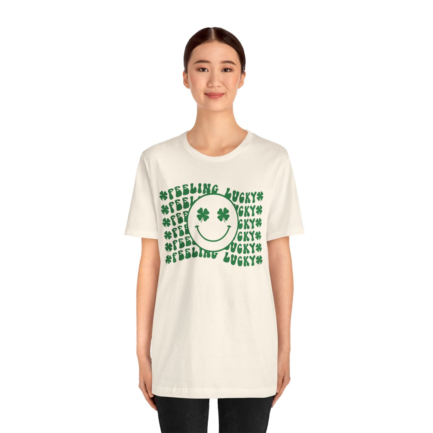 St Patricks Day Feeling Lucky Smiley Shamrock Cotton Tshirt, Everybody Feeling Lucky Happy Face Shamrock Tee Shirt Tshirt