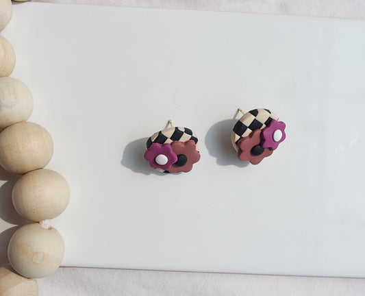 Checkerboard Studs - Black & Tan