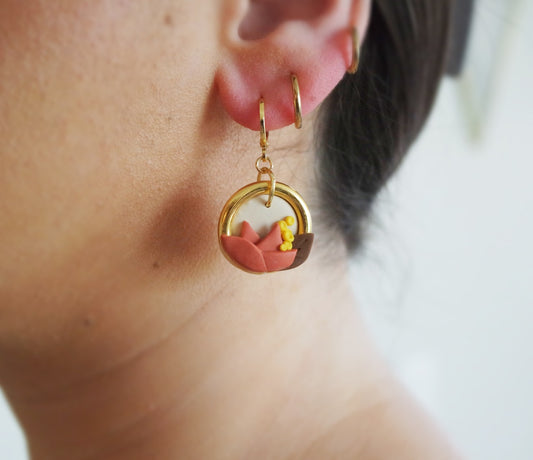 Orange Lotus Gold Hoop Huggie