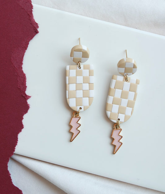 Checkerboard/Lightening Bolt - Pale Pink