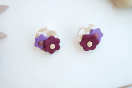 Checkerboard Stud - Cream & Tan