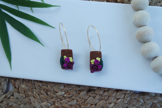 Magenta Flower Hoops