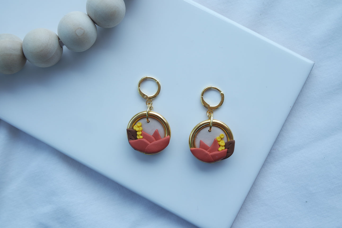 Orange Lotus Gold Hoop Huggie