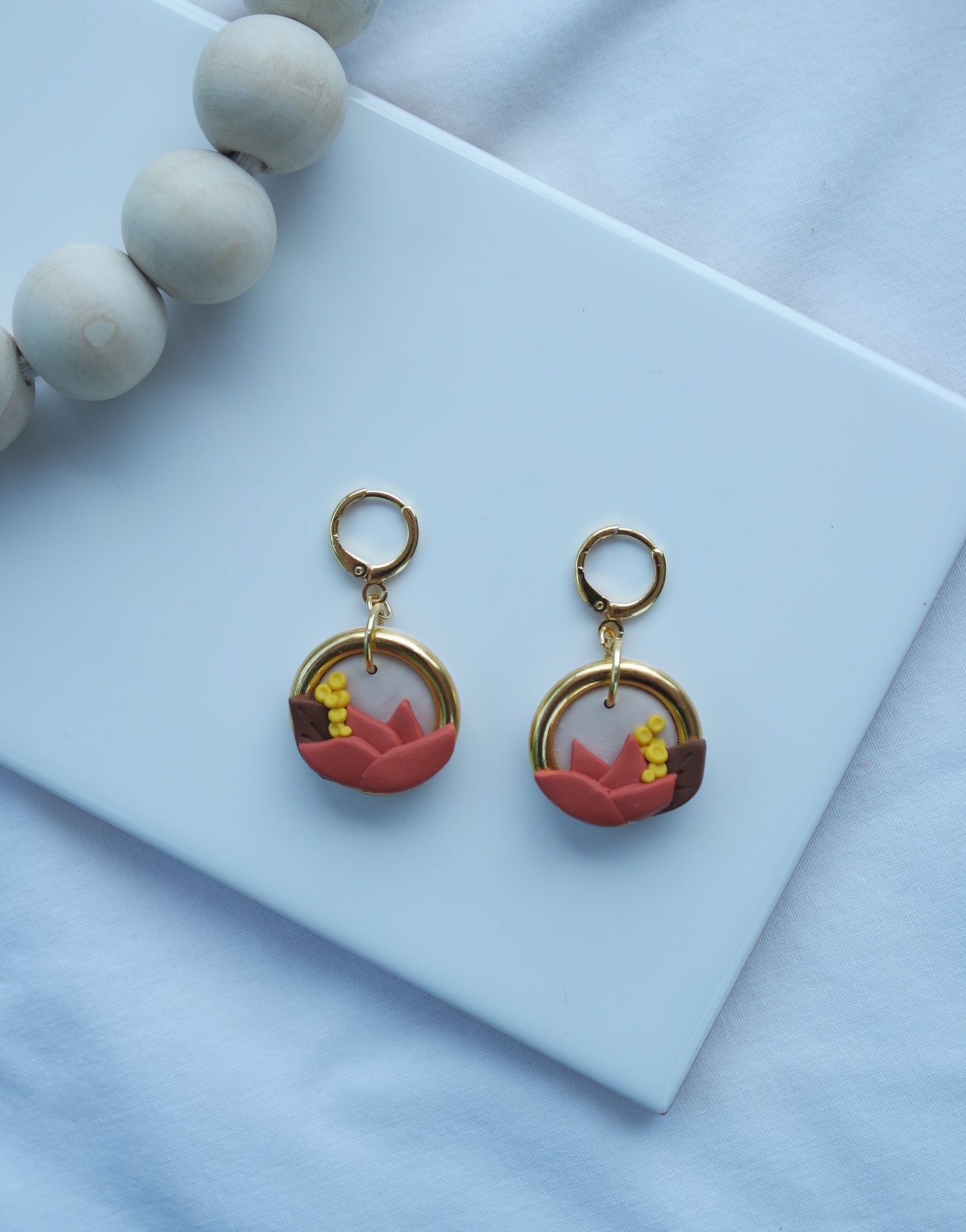 Orange Lotus Gold Hoop Huggie