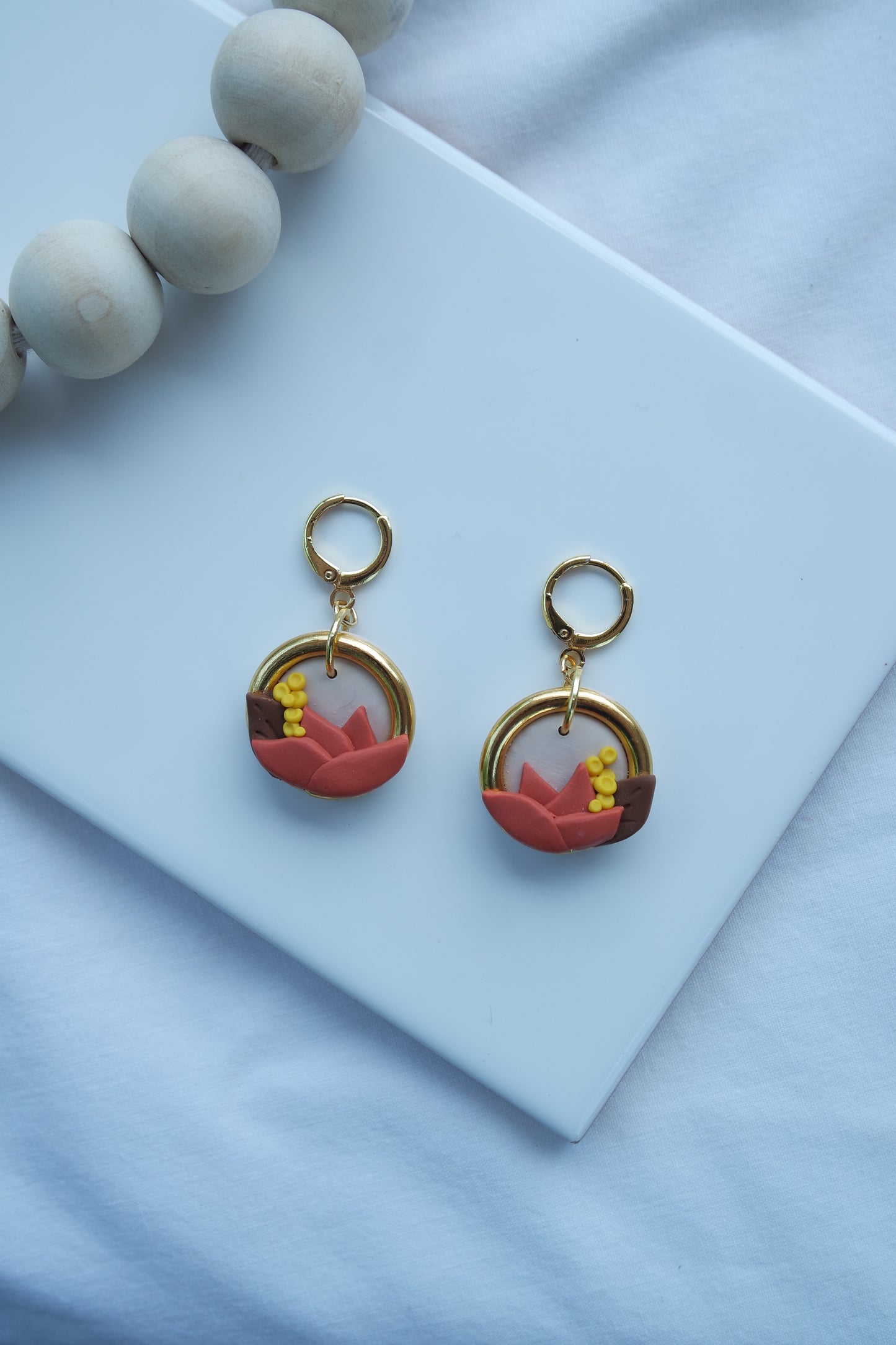 Orange Lotus Gold Hoop Huggie