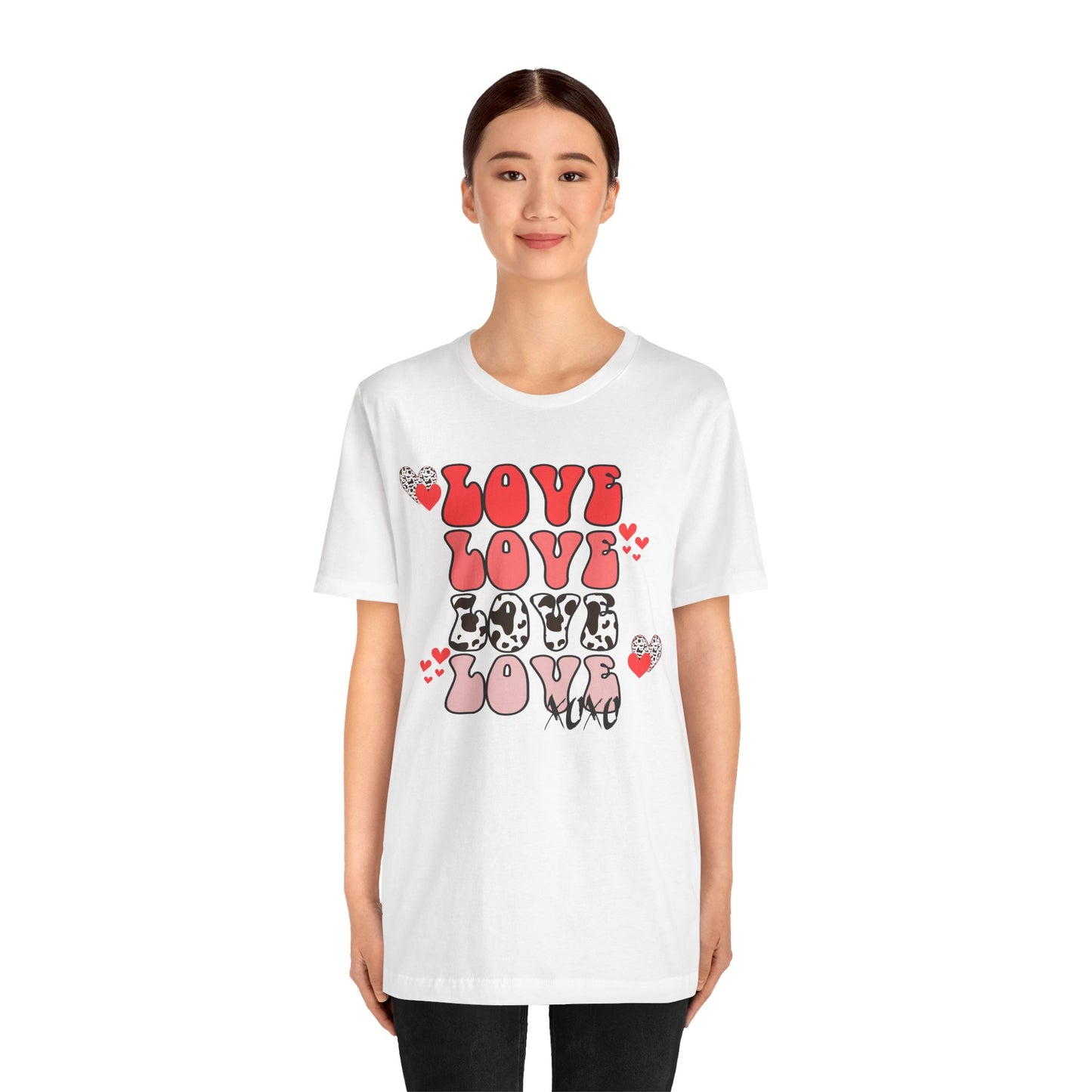 Valentine's Day T-shirt, Cow Print Love Love Love Holiday Shirt, Valentine Day Tee, Women's Men's Gender Neutral Holiday T-shirt Tee