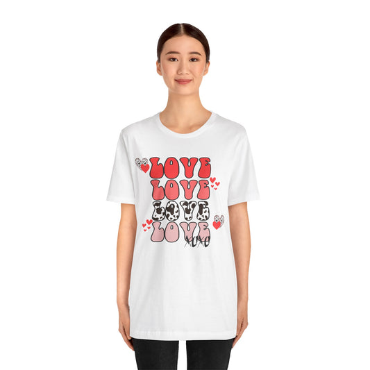 Valentine's Day T-shirt, Cow Print Love Love Love Holiday Shirt, Valentine Day Tee, Women's Men's Gender Neutral Holiday T-shirt Tee