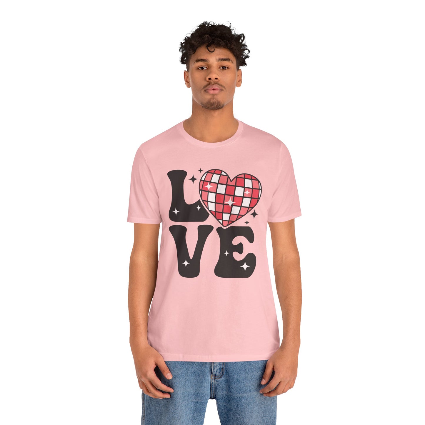 Valentine's Day T-shirt,  Love Disco Ball Holiday Shirt, Love Disco Heart Valentine Day Tee, Women's Men's Valentine's Holiday T-shirt Tee