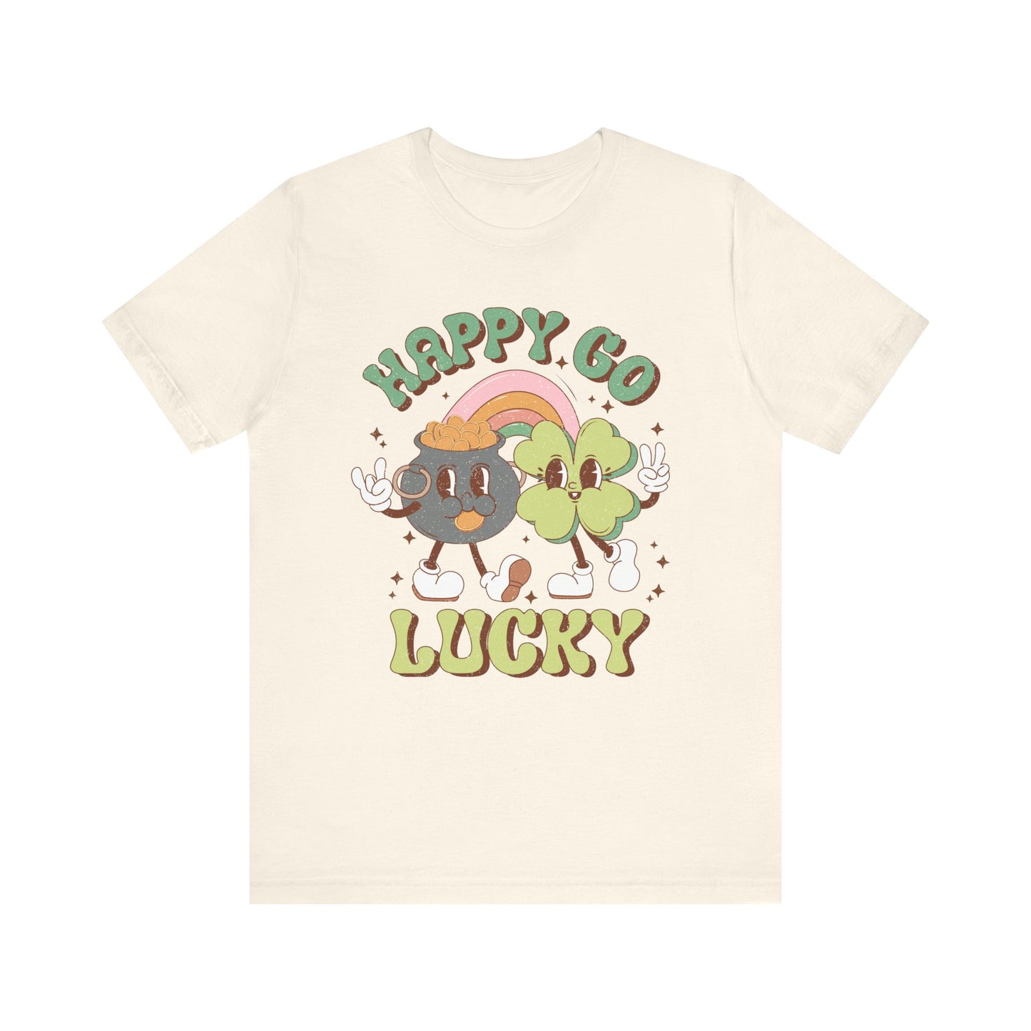 St Patricks Day Happy Go Lucky Pot of Gold Shamrock Rockin' Cotton Tshirt, Everybody Adult Sizes Shamrock St Patricks Day Tee Shirt Tshirt