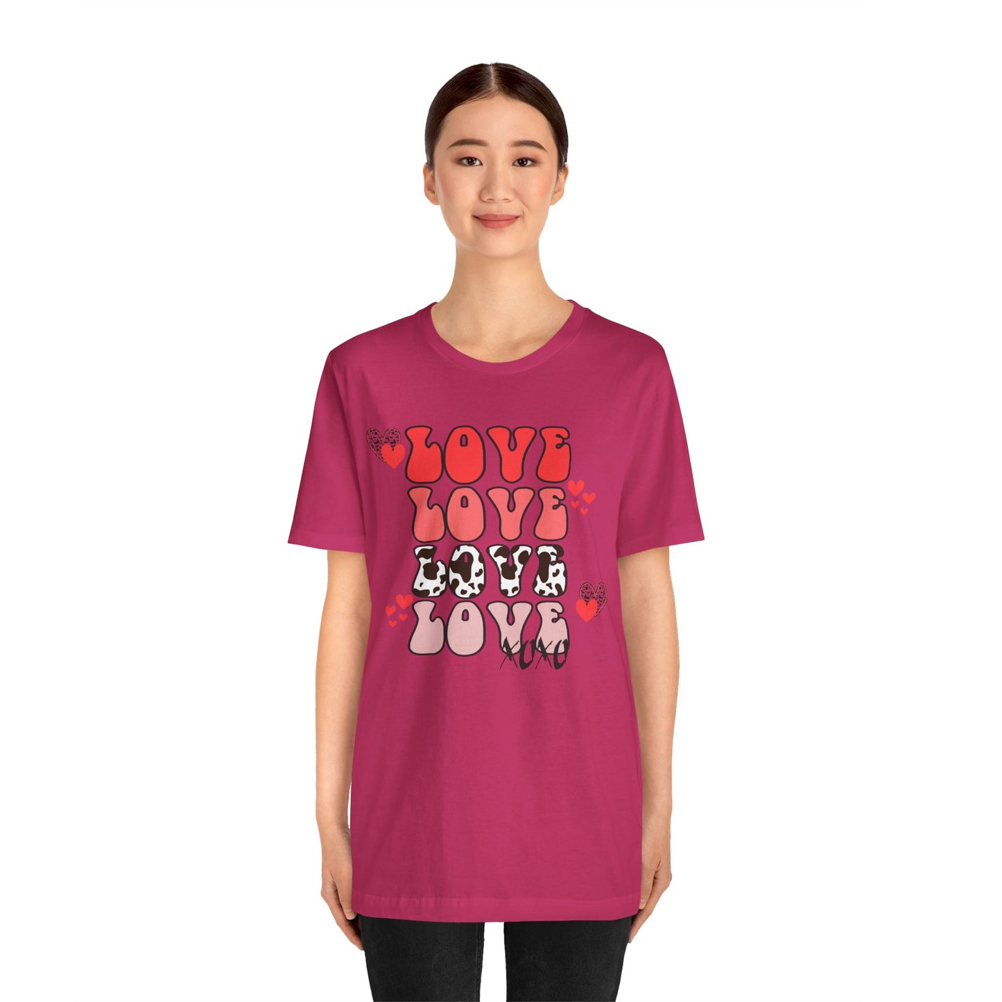 Valentine's Day T-shirt, Cow Print Love Love Love Holiday Shirt, Valentine Day Tee, Women's Men's Gender Neutral Holiday T-shirt Tee