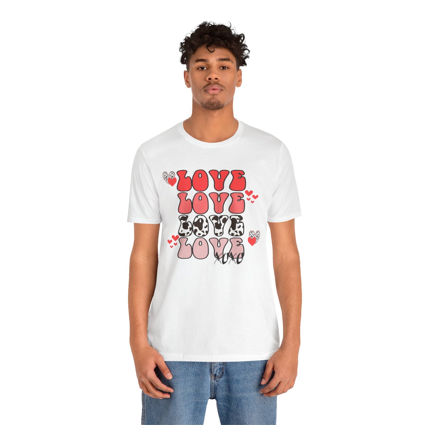 Valentine's Day T-shirt, Cow Print Love Love Love Holiday Shirt, Valentine Day Tee, Women's Men's Gender Neutral Holiday T-shirt Tee