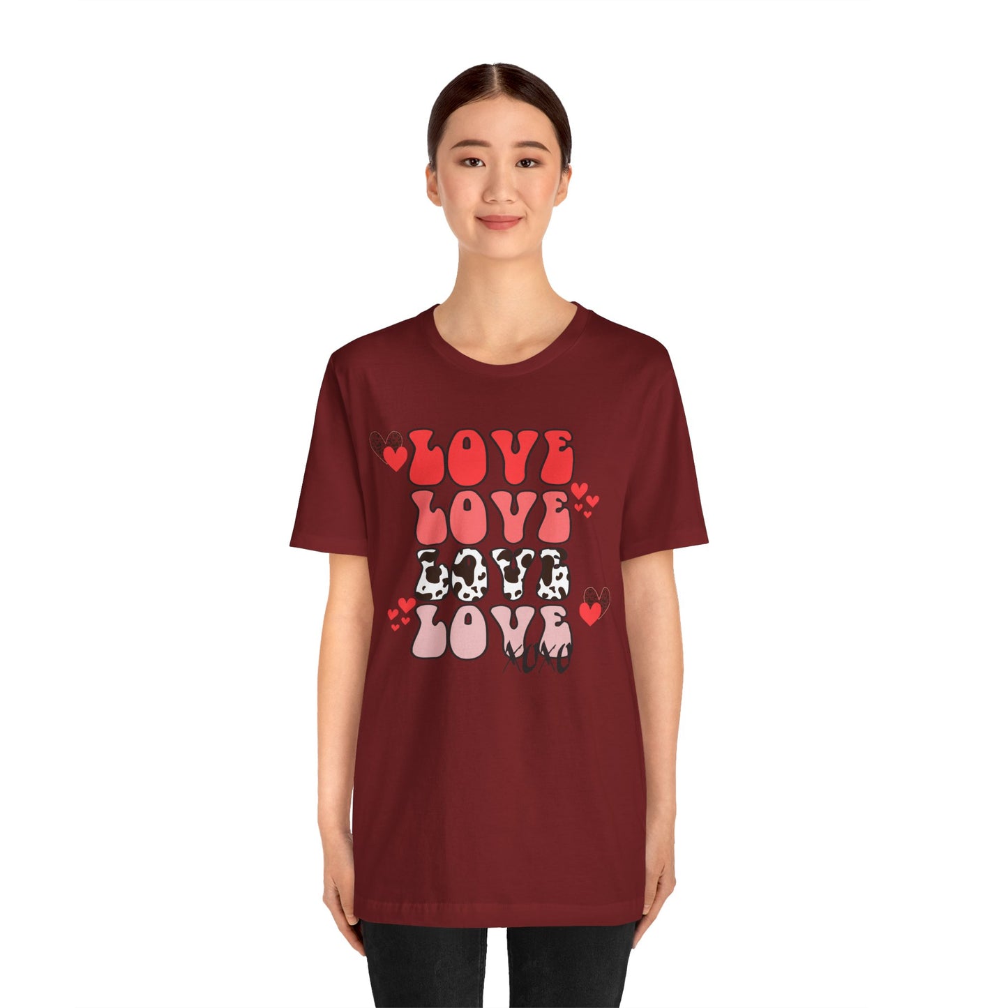 Valentine's Day T-shirt, Cow Print Love Love Love Holiday Shirt, Valentine Day Tee, Women's Men's Gender Neutral Holiday T-shirt Tee