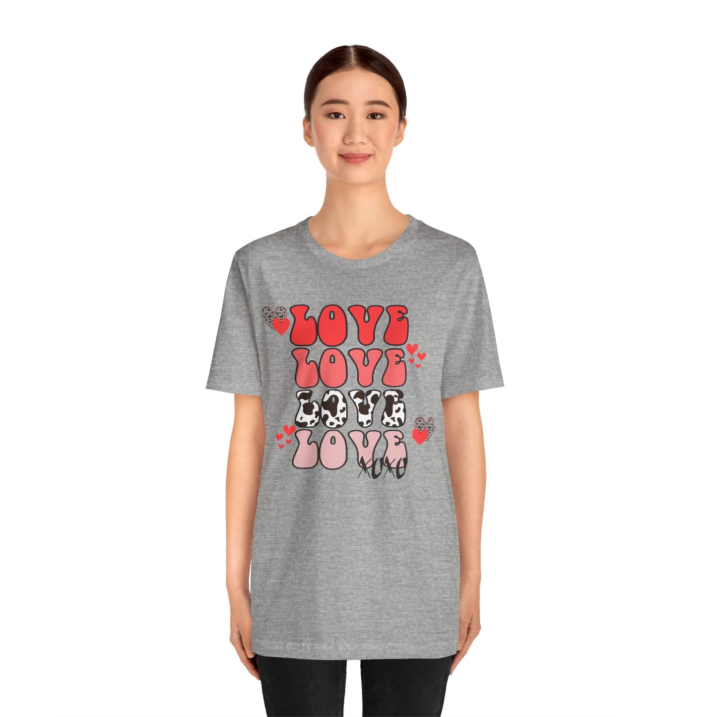Valentine's Day T-shirt, Cow Print Love Love Love Holiday Shirt, Valentine Day Tee, Women's Men's Gender Neutral Holiday T-shirt Tee