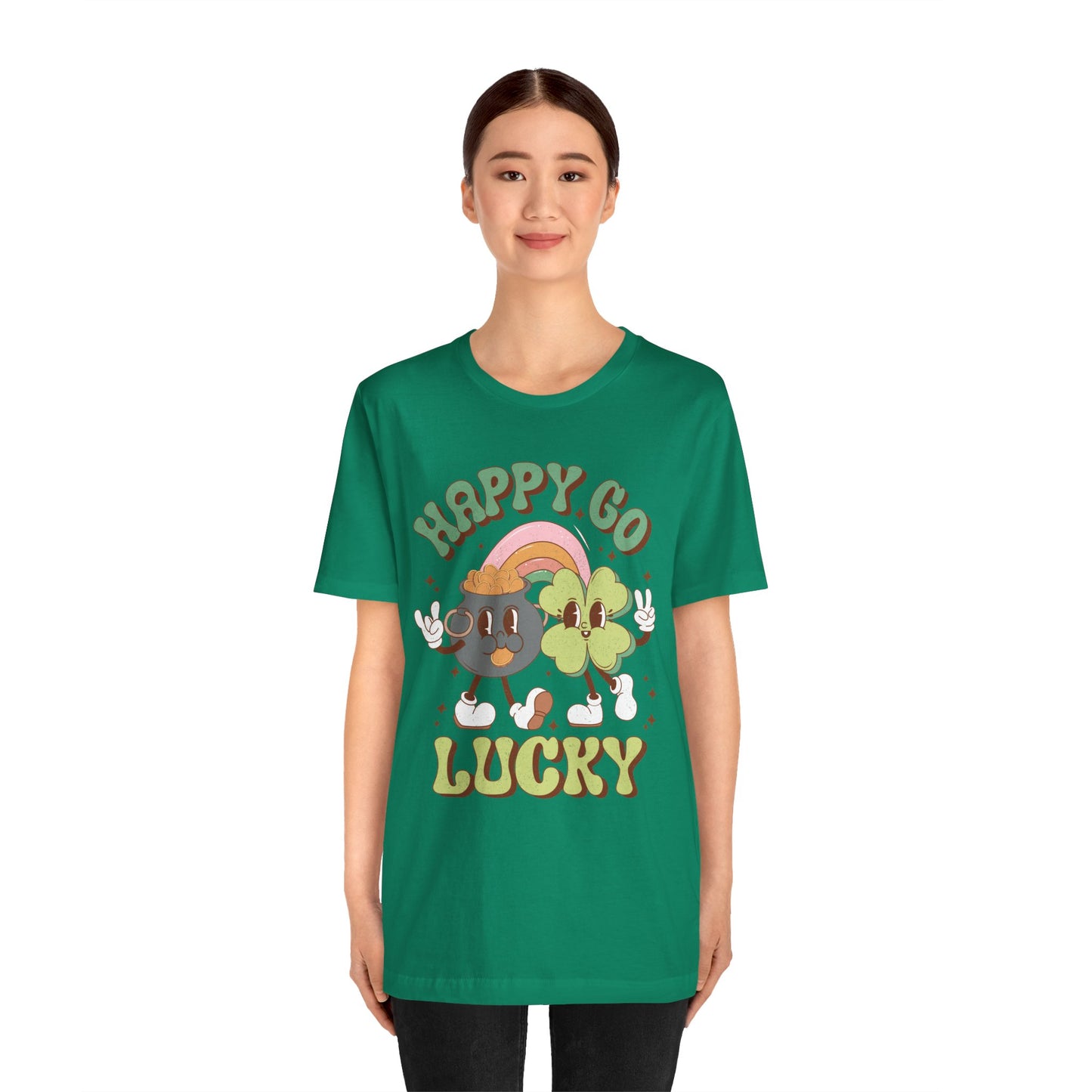 St Patricks Day Happy Go Lucky Pot of Gold Shamrock Rockin' Cotton Tshirt, Everybody Adult Sizes Shamrock St Patricks Day Tee Shirt Tshirt
