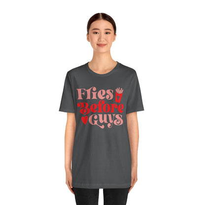 Valentine's Day T-shirt,  Fries Before Guys Heart Valentine's Holiday Shirt, Valentine Day Tee, Brewery Women's Holiday T-shirt Tee
