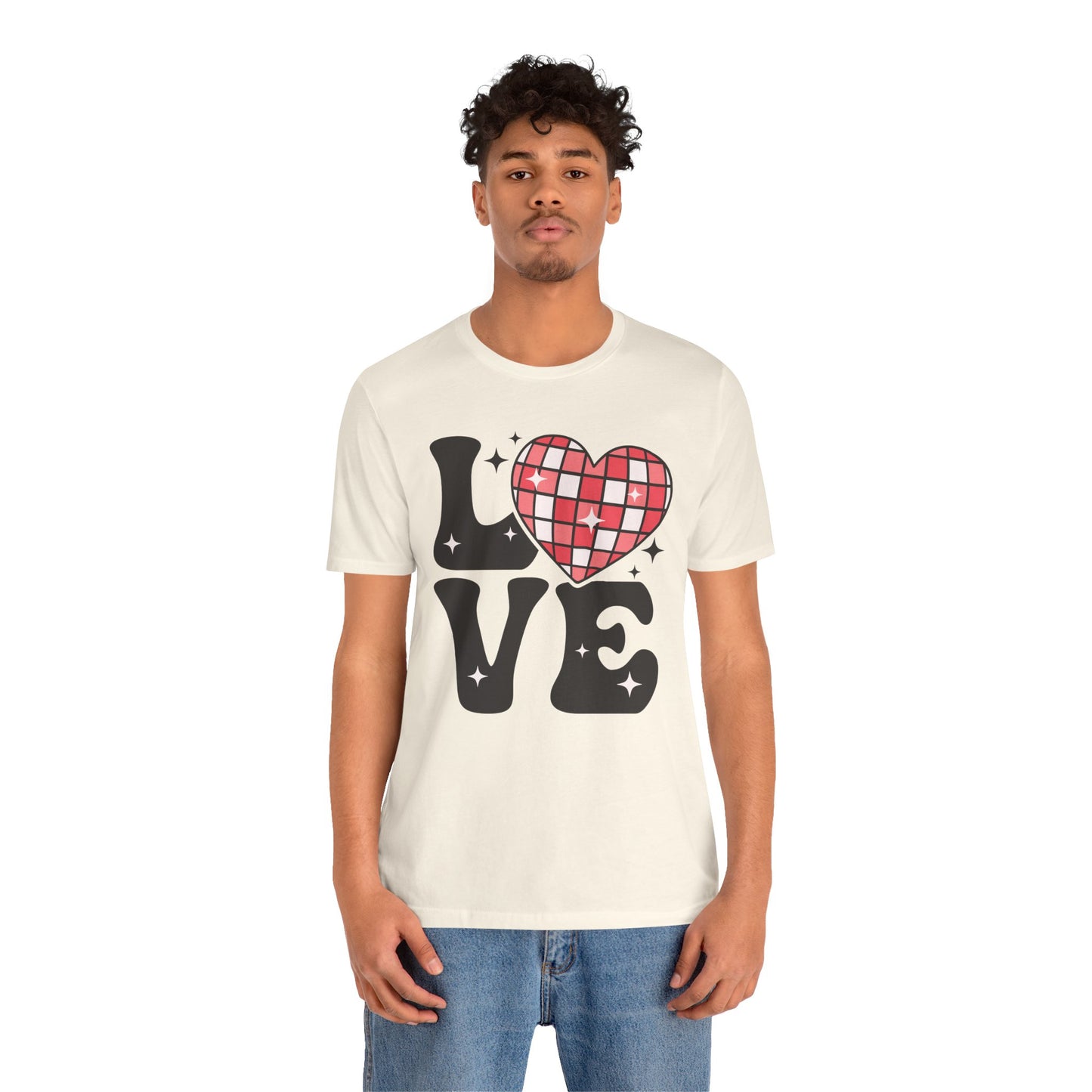 Valentine's Day T-shirt,  Love Disco Ball Holiday Shirt, Love Disco Heart Valentine Day Tee, Women's Men's Valentine's Holiday T-shirt Tee