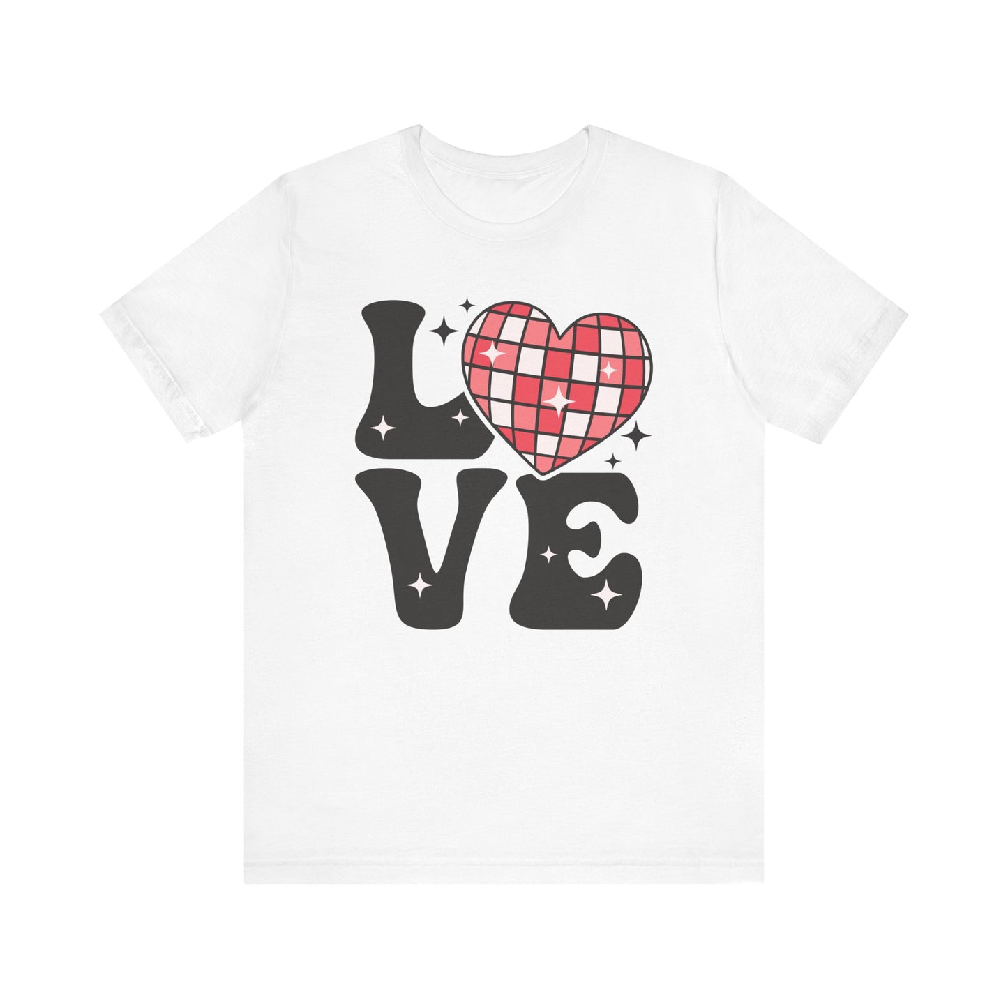 Valentine's Day T-shirt,  Love Disco Ball Holiday Shirt, Love Disco Heart Valentine Day Tee, Women's Men's Valentine's Holiday T-shirt Tee