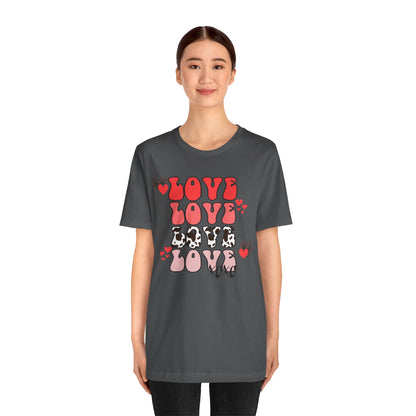 Valentine's Day T-shirt, Cow Print Love Love Love Holiday Shirt, Valentine Day Tee, Women's Men's Gender Neutral Holiday T-shirt Tee