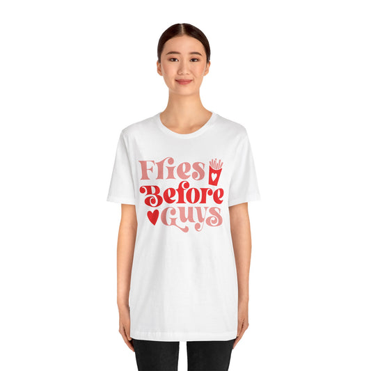 Valentine's Day T-shirt,  Fries Before Guys Heart Valentine's Holiday Shirt, Valentine Day Tee, Brewery Women's Holiday T-shirt Tee