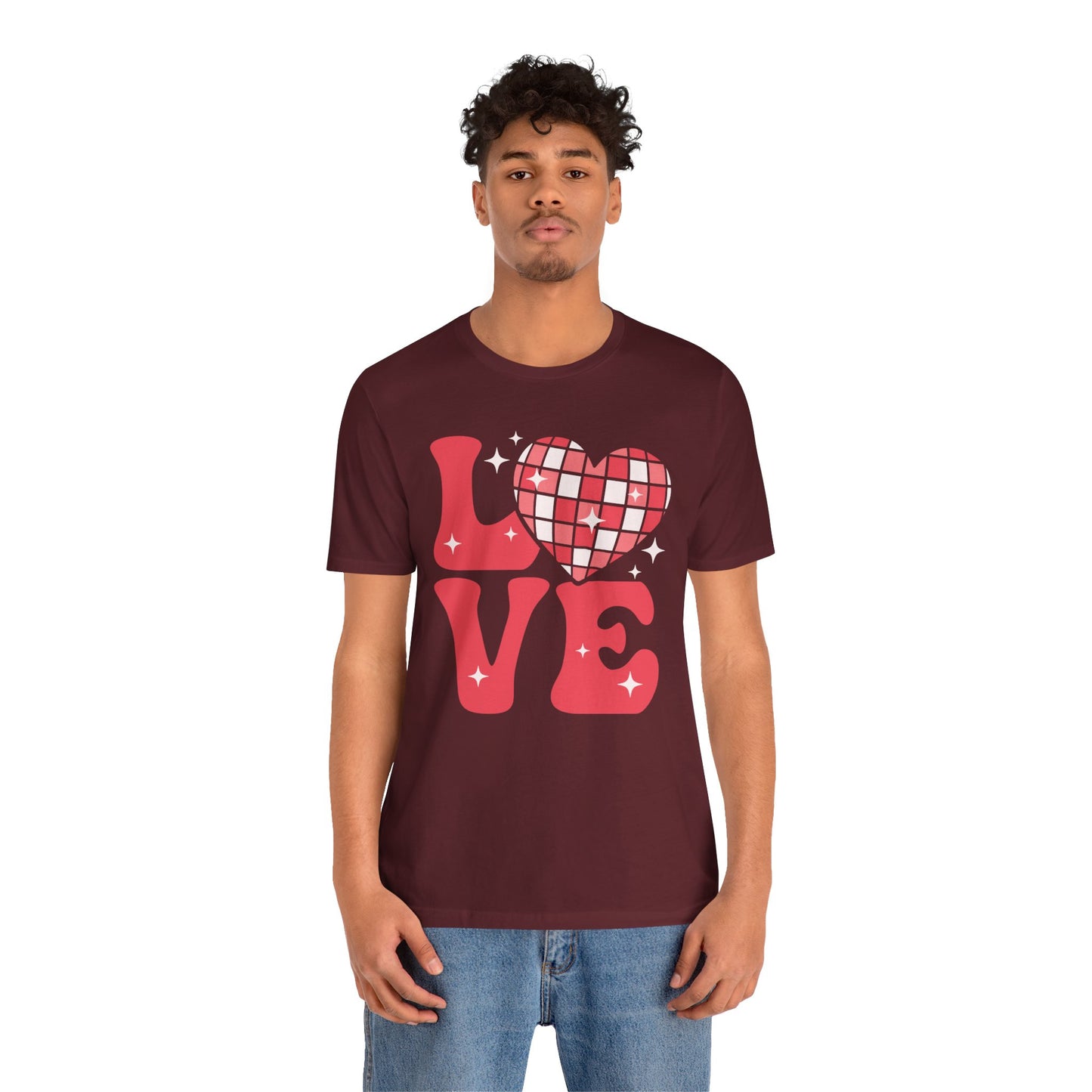 Valentine's Day T-shirt,  Love Disco Ball Holiday Shirt, Love Disco Heart Valentine Day Tee, Women's Men's Valentine's Holiday T-shirt Tee