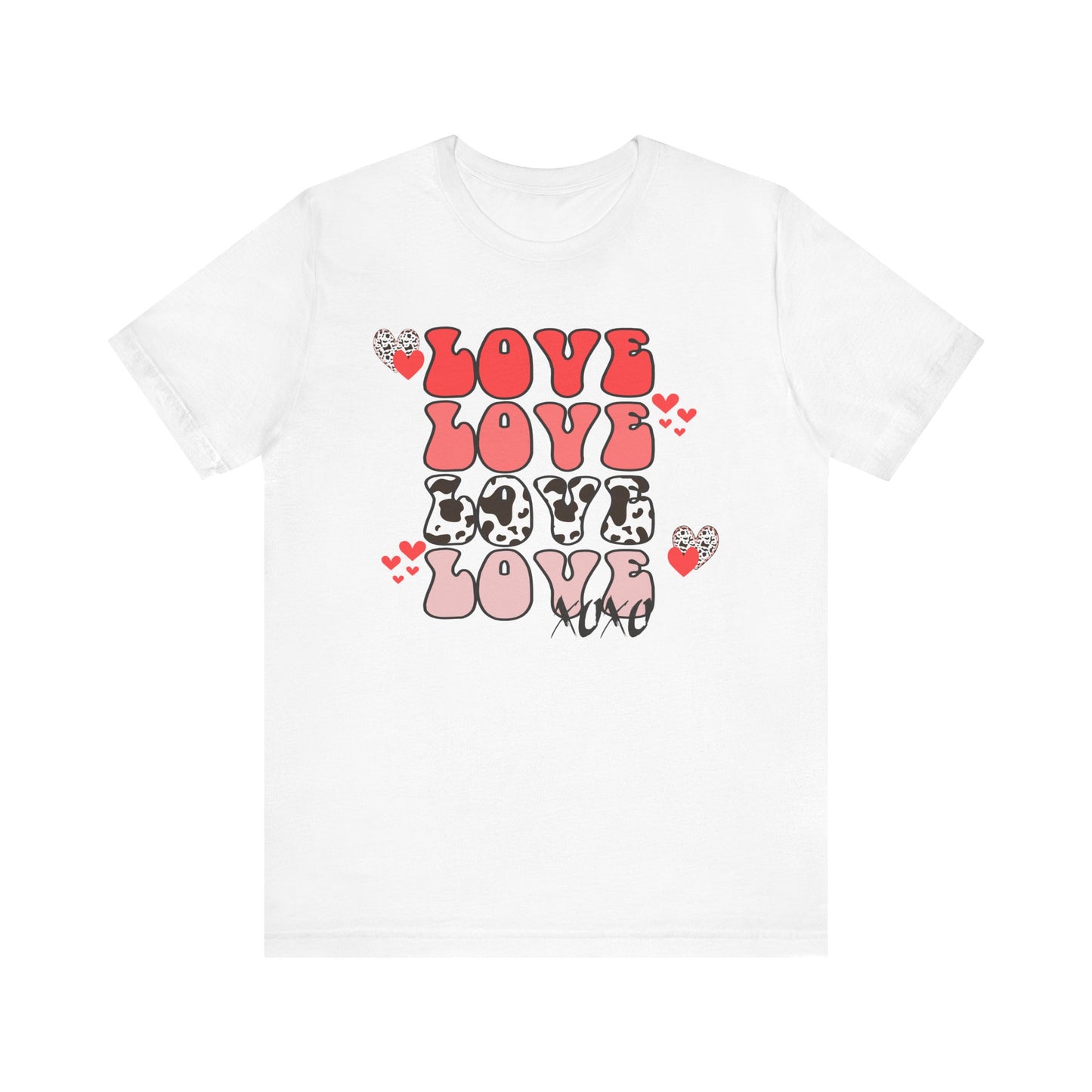 Valentine's Day T-shirt, Cow Print Love Love Love Holiday Shirt, Valentine Day Tee, Women's Men's Gender Neutral Holiday T-shirt Tee