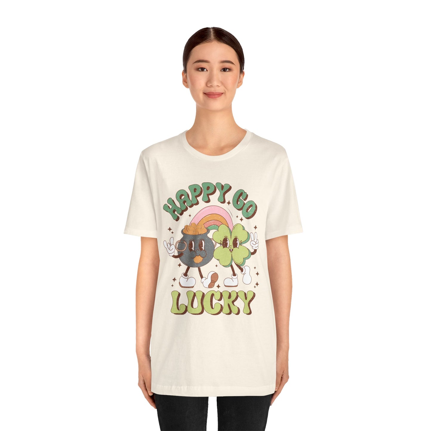 St Patricks Day Happy Go Lucky Pot of Gold Shamrock Rockin' Cotton Tshirt, Everybody Adult Sizes Shamrock St Patricks Day Tee Shirt Tshirt