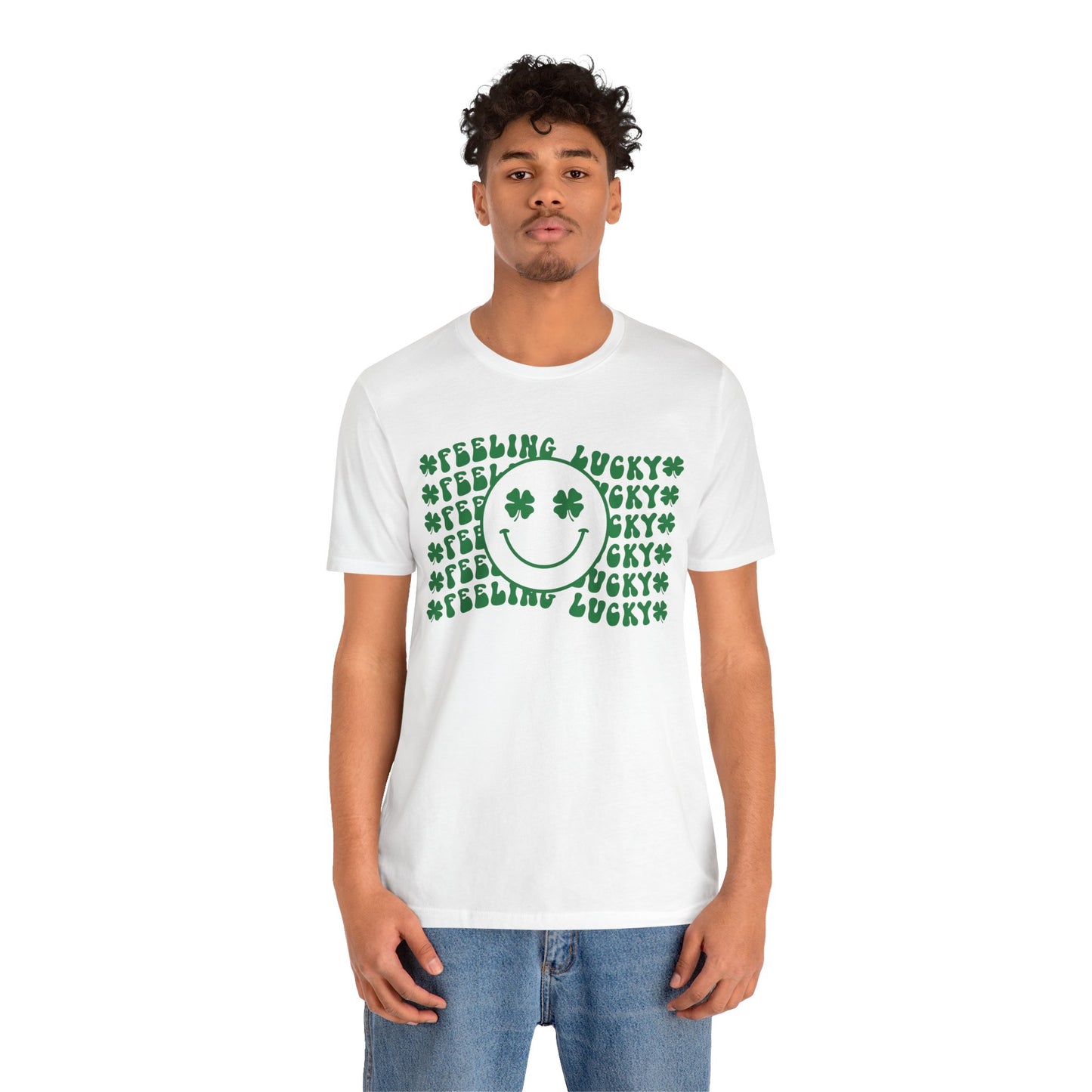 St Patricks Day Feeling Lucky Smiley Shamrock Cotton Tshirt, Everybody Feeling Lucky Happy Face Shamrock Tee Shirt Tshirt