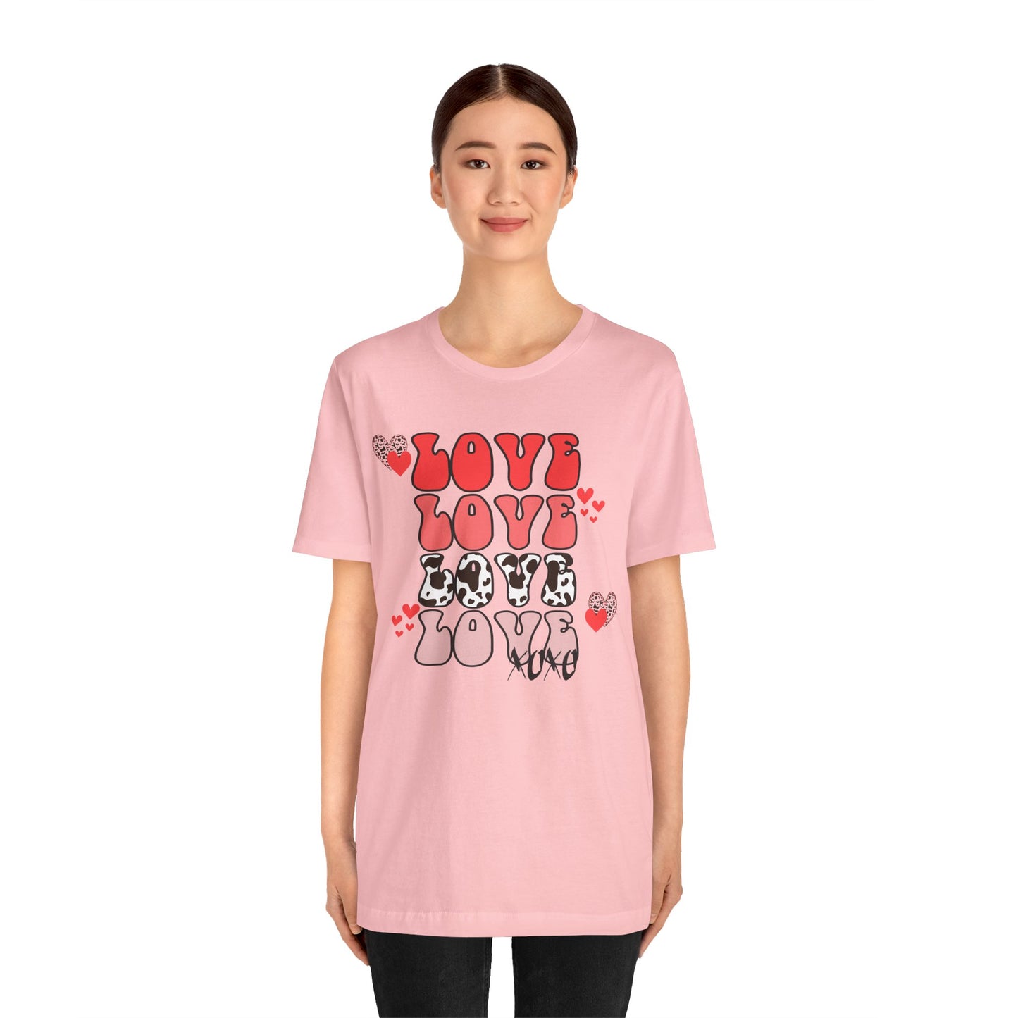 Valentine's Day T-shirt, Cow Print Love Love Love Holiday Shirt, Valentine Day Tee, Women's Men's Gender Neutral Holiday T-shirt Tee