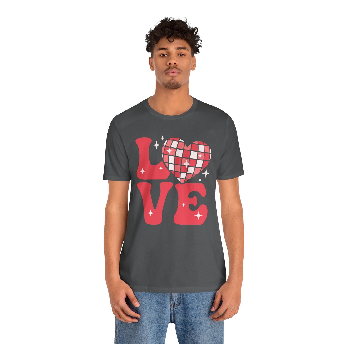 Valentine's Day T-shirt,  Love Disco Ball Holiday Shirt, Love Disco Heart Valentine Day Tee, Women's Men's Valentine's Holiday T-shirt Tee
