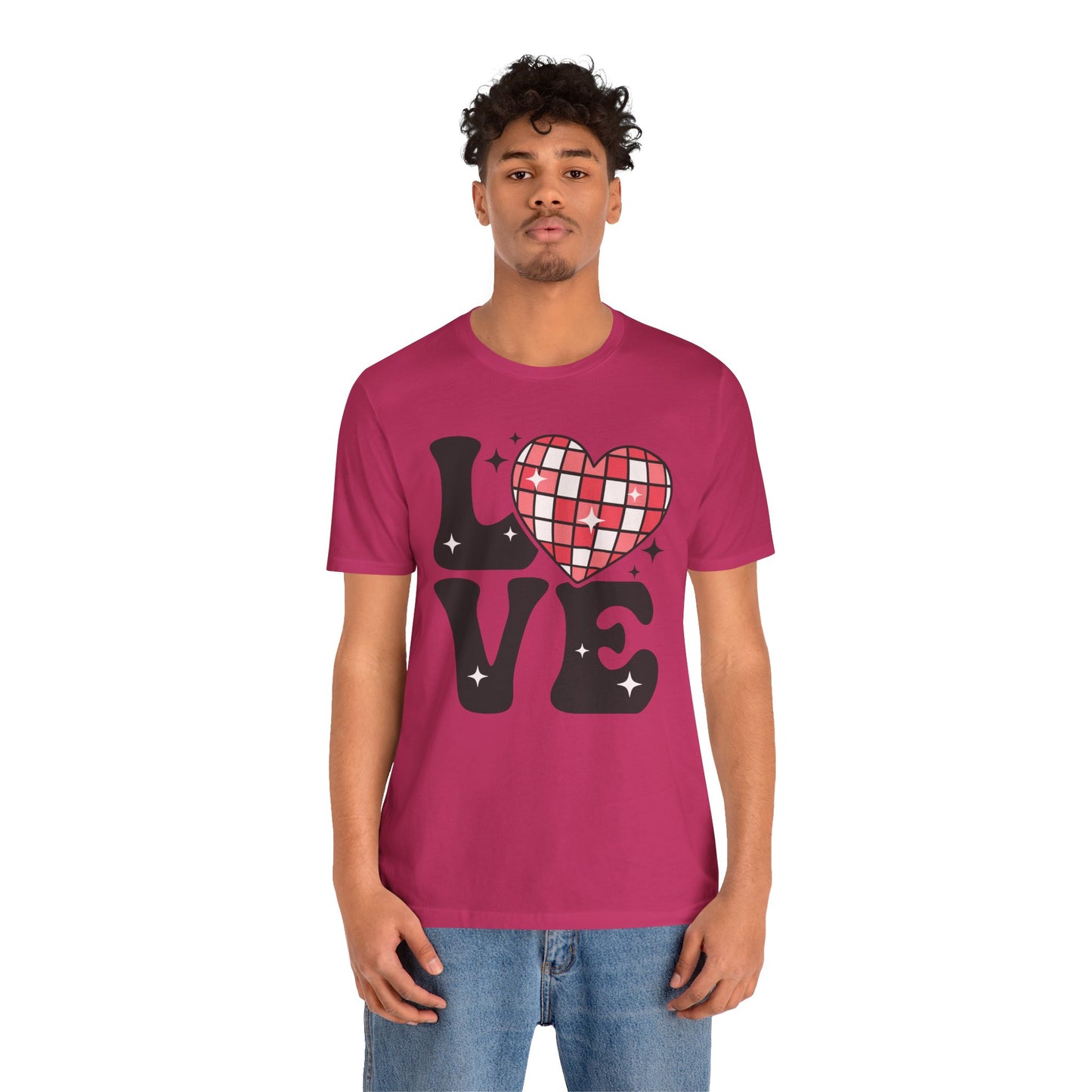 Valentine's Day T-shirt,  Love Disco Ball Holiday Shirt, Love Disco Heart Valentine Day Tee, Women's Men's Valentine's Holiday T-shirt Tee