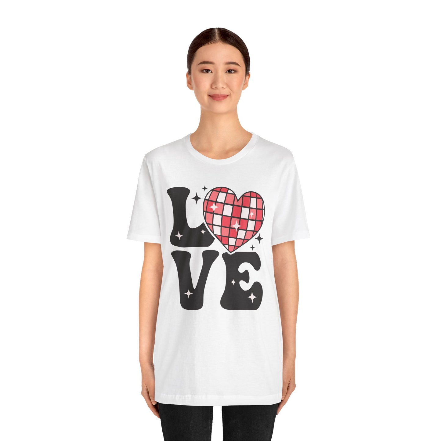Valentine's Day T-shirt,  Love Disco Ball Holiday Shirt, Love Disco Heart Valentine Day Tee, Women's Men's Valentine's Holiday T-shirt Tee