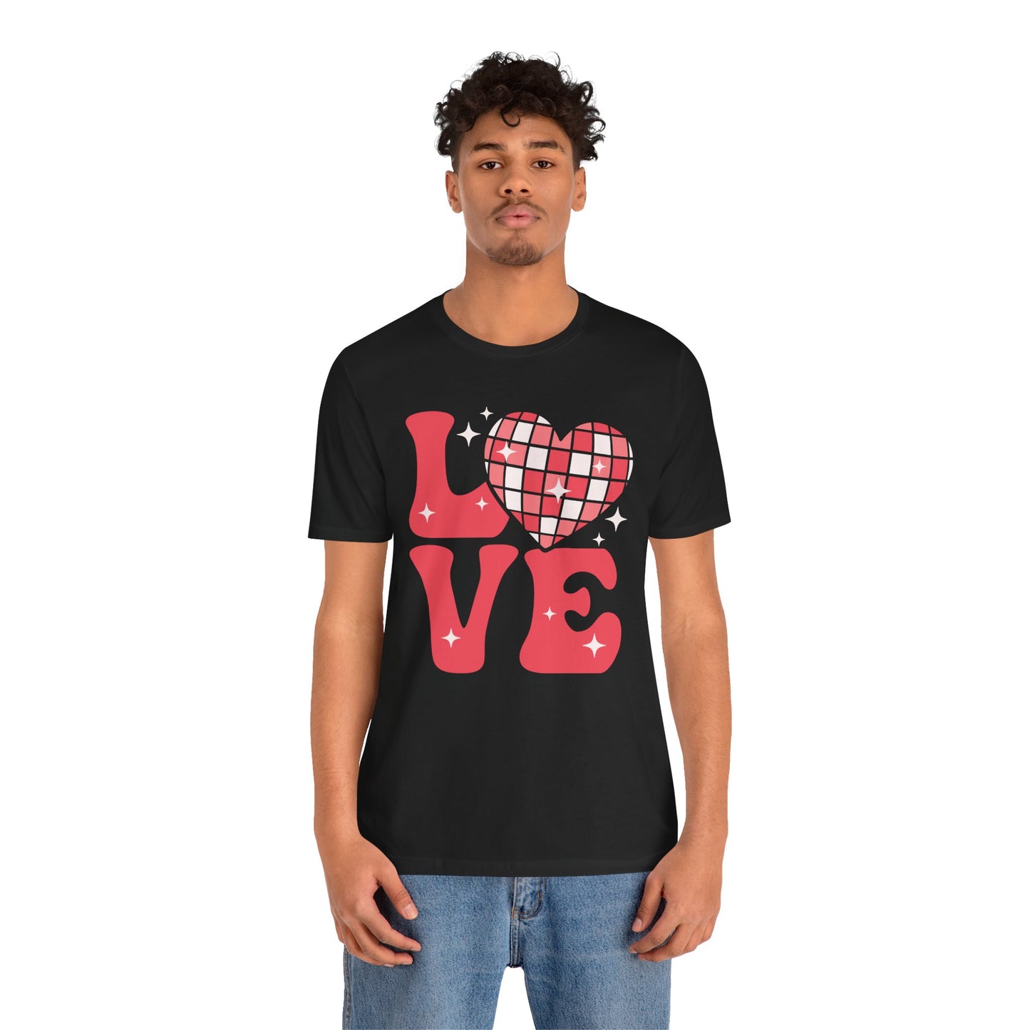 Valentine's Day T-shirt,  Love Disco Ball Holiday Shirt, Love Disco Heart Valentine Day Tee, Women's Men's Valentine's Holiday T-shirt Tee