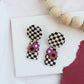 Checkerboard Flower Dangle - Black & Tan