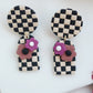 Checkerboard Flower Dangle - Black & Tan