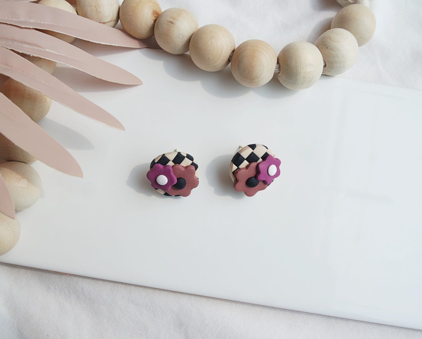 Checkerboard Studs - Black & Tan