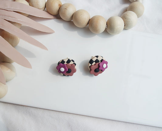 Checkerboard Studs - Black & Tan