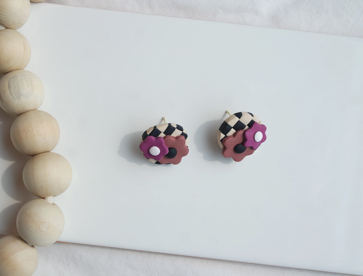 Checkerboard Studs - Black & Tan