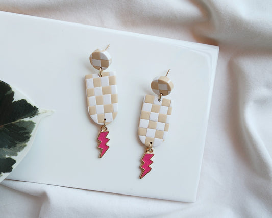 Checkerboard/Lightening Bolt - Electric Pink