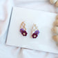 Checkerboard Half Moon Stud - Cream & Tan